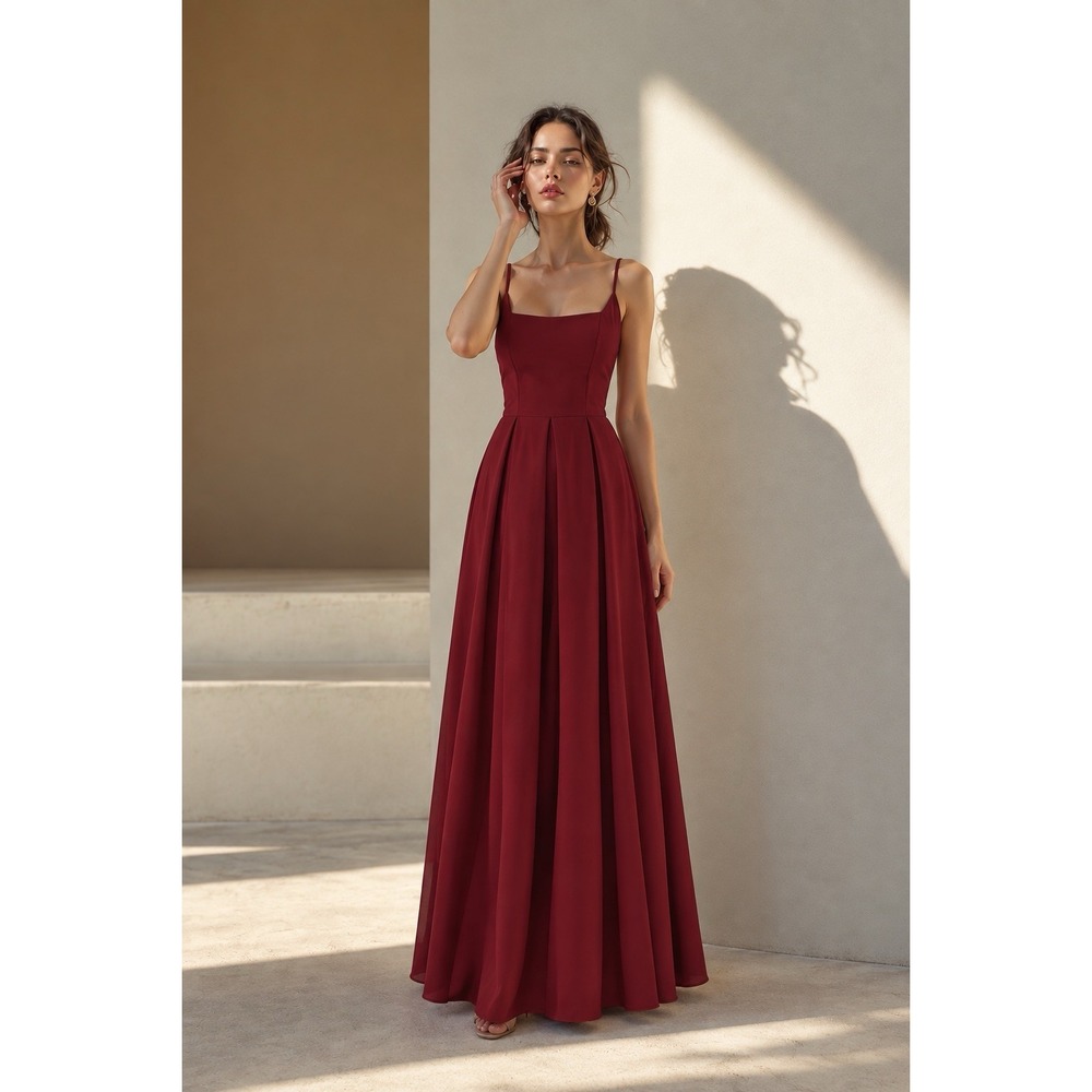 Rihoas Burgundy Maxi Dress Square Neck Sleeveless Holiday Party Wedding Romantic